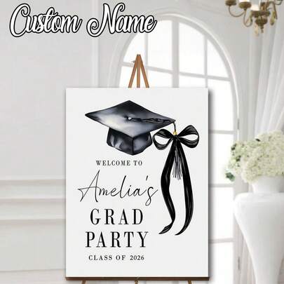 1 cái - Áp phích tốt nghiệp cá nhân hóa, Biển chào mừng tiệc tốt nghiệp nơ đen (Logo lớp tốt nghiệp năm 2026), Áp phích chào mừng, Logo tốt nghiệp thời trang, Áp phích tốt nghiệp tối giản, Trang trí tốt nghiệp