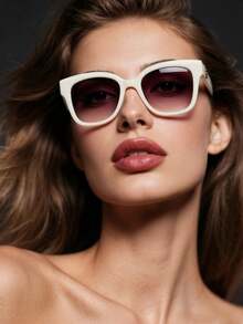 1pc Women's Fashion Fashion Glasses New High-End Retro Cat Eye Frame Letter Design Versatile For Commuting, Driving, Vacation, Summer UV Protection - Multicolor - View 1