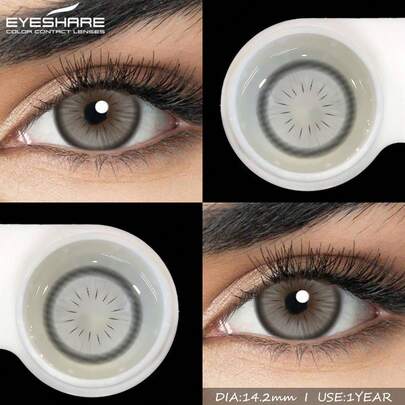  EYESHARE 2 Pieces Green Color Cosmetic Brown Eye Makeup Soft Lens Grey Eye Contacts Suitable For Dating Or Daily Wear, Comfortable And Natural Makeup Lenses