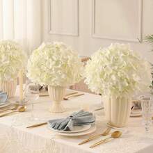 10pcs Artificial Hydrangea Flower Heads And Stems Set, Suitable For Wedding, Home Garden And Party Decoration, Home Decor, Valentine's Day Gift, DIY Crafts - Milky White - View 2