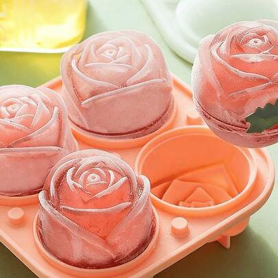 1 pieza Bandeja con forma de 4 rosas de silicona con tapa, 1 pieza Bandeja con forma de rosa 3D, 1 pieza Molde para hacer bolas de hielo. Fabricado con silicona suave y reutilizable de fácil desmoldeo, adecuado para congelar en el refrigerador y hacer cubitos de hielo para whisky, cócteles y perfecto para citas románticas.