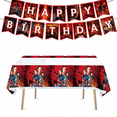 1pc Themed Red Horror Party Tablecloth, Disposable Waterproof Table Decor Suitable For Party Supplies