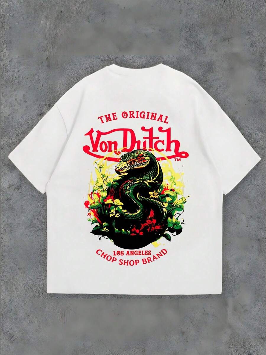 Fashion Vintage Prints Shirt, Summer Tops Streetwear, 1pcs Women's Von Ditch Dragon Floral Design Red And Green Print Fabric Soft & Skin-Friendly Unisex Style Gifts For Spring Festival, Valentine's Day, St. Patrick's Day & World Cup-Van Dutch Dragon Print Women T Shirt Classic Americana Style Graphic Sports Fan Gift - trắng - Xem 1