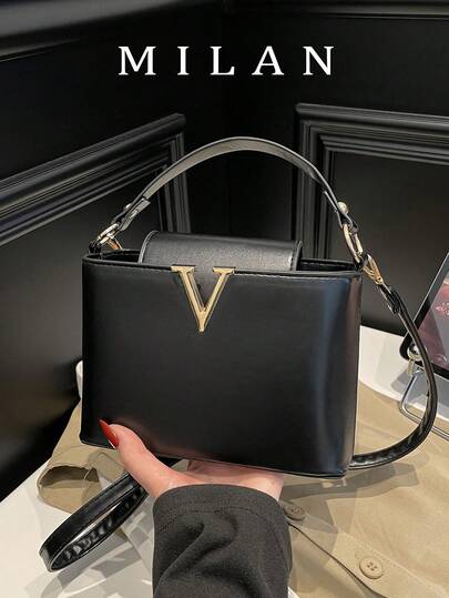 2026新款极简V形装饰手提包，时尚单肩斜挎水桶包，女士