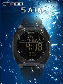 SANDA Reloj digital multifunción con alarma, luminoso e impermeable, de silicona, para estudiantes - Negro - Ver 2