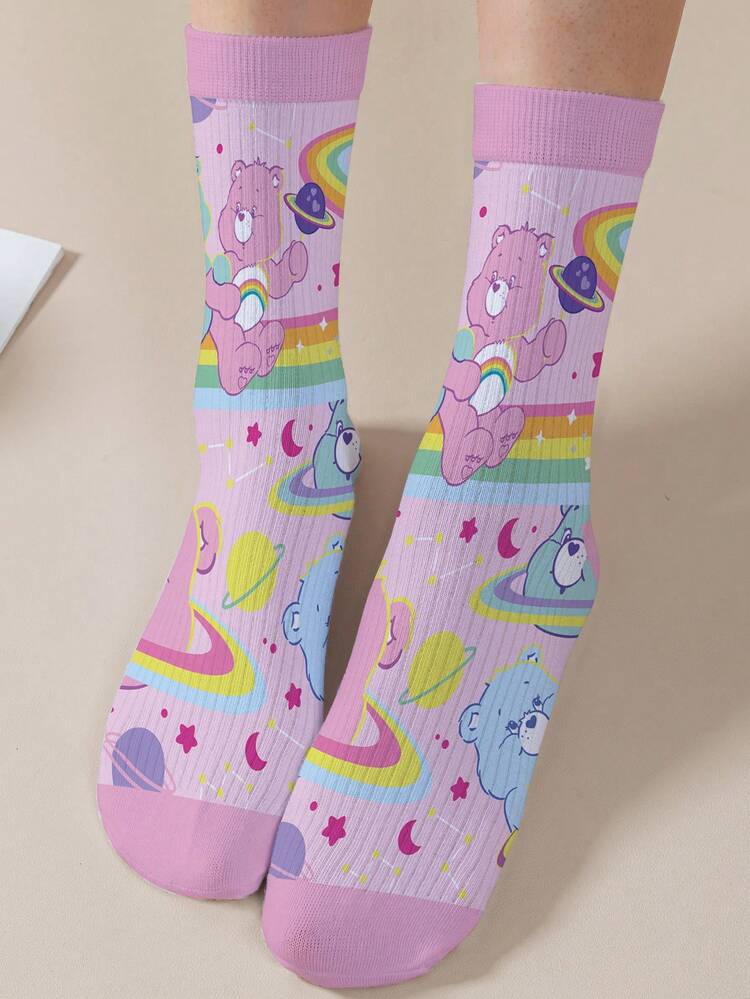 CARE BEARS 1双女士个性化袜子，360度数码印花，图案包括有趣的欢呼熊、许愿熊、爱心熊、天使熊、生气熊等等，时尚简约，适合日常穿着及毕业/生日礼物。 - 彩色 - 查看 7