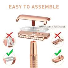 Dao cạo tay mạ vàng hồng, cán kim loại, lưỡi dao hai cạnh bằng thép không gỉ, dụng cụ cạo và tẩy lông, bao gồm 10/20/40/100 lưỡi dao thay thế có cán, có thể tái sử dụng. - Nhiều màu - Xem 5