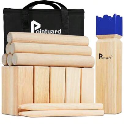 Pointyard Kubb Yard Juego de Juego de Juego Kubb con Bolsa de Transporte Juego de Lanzamiento de Madera para césped al Aire última intervensión Adolescentes Adultos Familia
