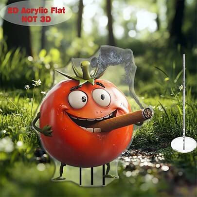 2D亚克力平面印刷番茄先生花园插牌 - 户外庭院、草坪种植装饰，适用于庭院、草坪和花园，2D平面设计