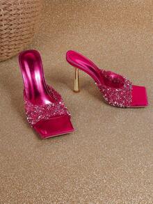 Fashionable High-Heeled Women Sandals Super-Shiny Rhinestone Sandals - Hot Pink - View 19
