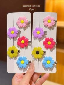 10pcs Sunflower Hair Clips, Korean Style Hairpins, Hair Accessories - 多色 3 - 查看 7