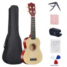 Đàn Ukulele gỗ 21 inch, màu gỗ tự nhiên, bộ dành cho người mới bắt đầu, kèm túi đựng, miếng gảy và dây đàn dự phòng. - Nhiều màu - Xem 11