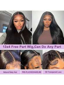 200% Ultra High Density Stright Wig - 13x6 HD Lace Front Human Blended Hair Ear To Ear HD Lace Frontal, Pre-Plucked Wear Go Glueless Wig For Women, Ultra Full Voluminous Curls & Secure Fit, No Glue & Ready To Wear - Natural & Black - View 11