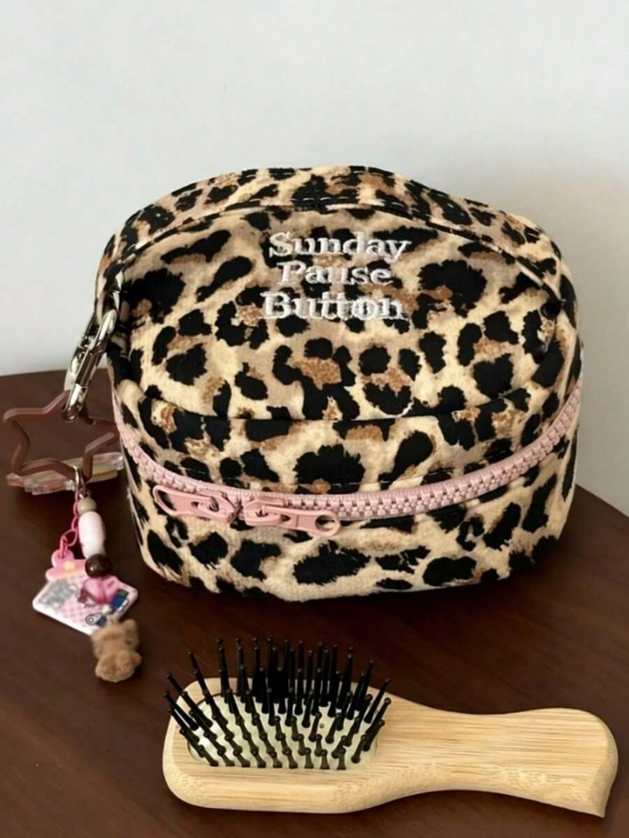 Mini Leopard Print Cosmetic Bag - Suitable For Women And Teachers | Cute Portable Handheld Makeup Organizer | Compact "Korean" Design | Ideal For Parties And Daily Use - Multicolor - View 1