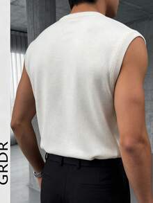 Áo vest len dệt kim màu trắng phong cách retro mùa hè dành cho nam GRDR, áo không tay cổ tròn kiểu dáng thường ngày. - trắng - Xem 2