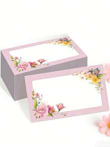 100张空白花卉贺卡、口袋卡、钱包卡、名片、白色卡片、无涂层卡、感谢卡、留言卡、书写卡、邮寄卡、小型企业用品、礼品标签、生日、特色商品、母亲节、婚礼、毕业典礼 - 彩色 - 查看 2