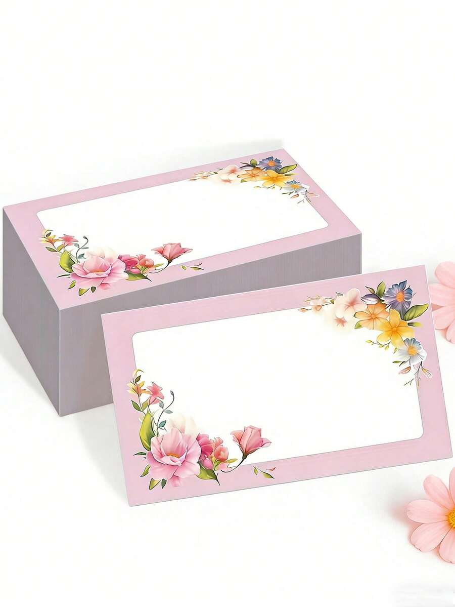 100张空白花卉贺卡、口袋卡、钱包卡、名片、白色卡片、无涂层卡、感谢卡、留言卡、书写卡、邮寄卡、小型企业用品、礼品标签、生日、特色商品、母亲节、婚礼、毕业典礼