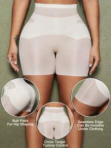 1pc Women Shaping Shorts, Butt Lifting, Tummy Control, Seamless Detachable Padded Shapewear - Apricot - View 2