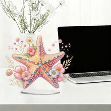 1pc 5D DIY Diamond Painting Decor, Gradient Pink-Orange Starfish & Floral Design, Diamond Art Mosaic Ornament, Suitable For Home Decor, Garden, Living Room, Desk, Great Gift For Friends Birthday And Holidays - View 6