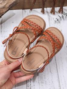 Kids' Flat Sandals With Hook & Loop - Comfortable Breathable Casual Summer Shoes - Brown - View 4