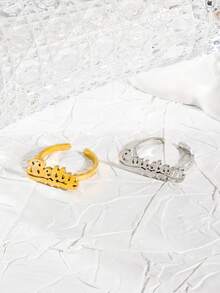 Anillo con nombre personalizado, joyería personalizada, anillo ajustable de acero inoxidable dorado/plateado, regalo de pareja - Anillo soldado de plata - Ver 4