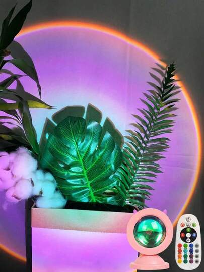 1 قطعة مصباح إسقاط غروب الشمس بريموت كنترول 16 لون، وحدة إسقاط دوارة 360 درجة، وظيفة تغيير لون RGBGB، إضاءة أجواء غروب الشمس، مناسب للجدران والأسقف والخلفيات، تصميم محمول، مثالي لحفلات المناسبات والأعياد - اختيار ديكور المنزل