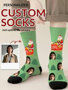 1 Pair Customized Text/Photo Printed Mid-Calf Socks, Personalized Handsome Guy/Beautiful Girl/ Officer Design, Interesting Customized Image Couple Socks, Suitable For Valentine's Day, Birthday Gifts And Other Occasions - Multicolor - View 9