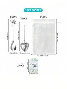 1/100/200pcs Wedding Favor Set Wedding Guest Return Gifts,Wedding Souvenirs,Includes Heart,Shaped Tea Infuser,Mini Tea Spoon,Thank You Card,Transparent Organza Bag,Suitable For Birthdays,Parties,Wedding Party Supplies,Favors,Guest Gifts - Multicolor - View 8