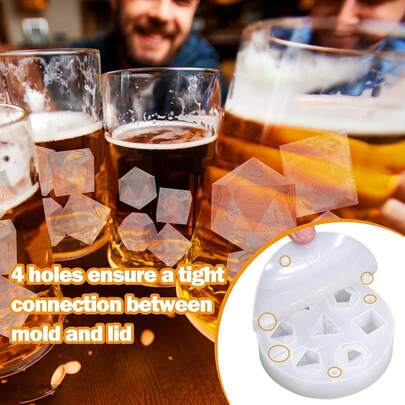 1 Bộ khay làm đá hình xúc xắc silicon chống rò rỉ, dễ tháo lắp, kích thước 4 inch, kiểu trò chơi trên bàn, màu trắng, hình đa giác 7 hình dạng, thiết kế khóa gài, giữ lạnh lâu dài, không pha loãng, tự làm đá viên sáng tạo cho rượu whisky và cocktail, thích hợp cho các bữa tiệc trò chơi trên bàn, đồ uống mùa hè, quán bar, pha chế, ngày lễ, quà tặng.
