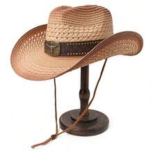 Western Style Gradient Straw Hat With Rivet Leather Belt, Beach Vacation & Outdoor Riding Sun Hat - Straw Hat - View 10