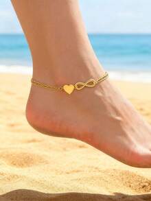 1条几何数字8和爱心组合的极简主义女士脚链，简约设计，适合日常佩戴、派对、节日和度假，是母亲节的绝佳礼物。 - 桃心8字腳鍊 - 查看 6