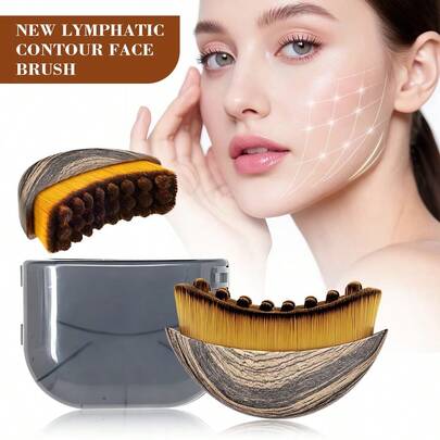 New Lymphatic Scraping Facial Massage Brush, Suitable For Facial And Neck Contour Lymphatic Drainage Massage, Soft Bristles Suitable For All Skin Types, Ergonomic Beauty Tool, Comes With Portable Storage Box, Can Be Used For Face, Body, Eye And Cheek Massage - Alcohol-Free