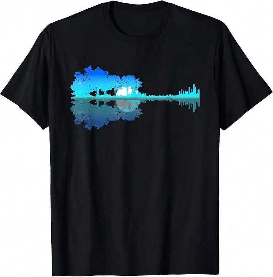 Guitar Lake Shadow Love Guitar Musician T-Shirt - 黑色 - 查看 1