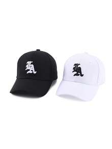 1/2pcs Unisex Couple Baseball Cap, 3D Embroidery, Black & White, Minimalist, Sun Protection Hat - A - View 5