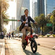 F1 Bicicleta eléctrica plegable para adultos Little Dolphin de 14 pulgadas, 500W, 48V 10AH, autonomía de conducción de 35 km/h , carga máxima 150KG, motor alto sin escobillas, suspensión doble de 2 plazas, neumáticos todo terreno de 3 velocidades, luz LED - con bolsa de asiento grande que absorbe los golpes, cesta de tela, pequeños pies cromados plegables, tubo del sillín que absorbe los golpes - Rojo - Ver 4
