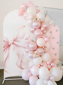 1件装蝴蝶结拱门装饰罩 - 弹性面料，蝴蝶结生日派对拱门罩，支架罩，生日派对装饰，女孩派对拱门装饰，拱门背景，金属拱门面料，生日横幅，生日派对用品，拍照背景装饰，派对礼品，生日背景，生日拍照道具，婴儿派对装饰 - 粉紅色蝴蝶結 - 查看 4