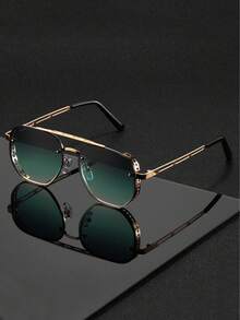 一副男士黑色金色双梁飞行员太阳镜，金属材质，UV400 防晒，奢华驾驶风格太阳镜，自驾旅行款 - 彩色 - 查看 4