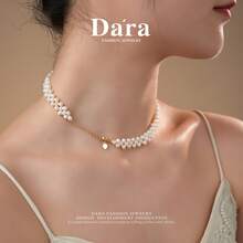 DARA Dây chuyền ngọc trai nuôi cấy nước ngọt 5-6mm, tinh tế, thích hợp đeo hàng ngày, thanh lịch, sang trọng, được đóng gói trong hộp quà tặng cao cấp. - trắng - Xem 2