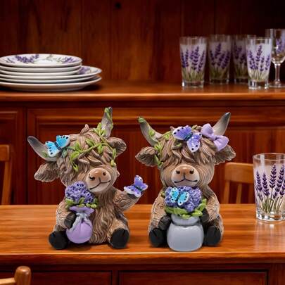 1 món đồ trang trí hình bò cao nguyên Lavender thủ công, dùng trang trí nhà cửa, sân vườn, phụ kiện trang trí tiệc tùng, quà tặng mùa xuân.