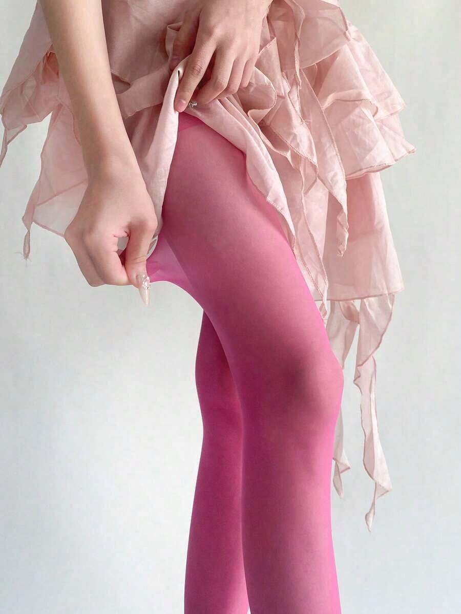 1 Pair Women's Shimmery Aurora Black Stockings/Pantyhose, Colorful Sexy Thin Anti-Snag Sheer Glossy Tights, Durable And Highly Transparent Leg Enhancer, Suitable For Daily Wear, Dates, Outings, Summer Leggings - 玫紅色 - 查看 1