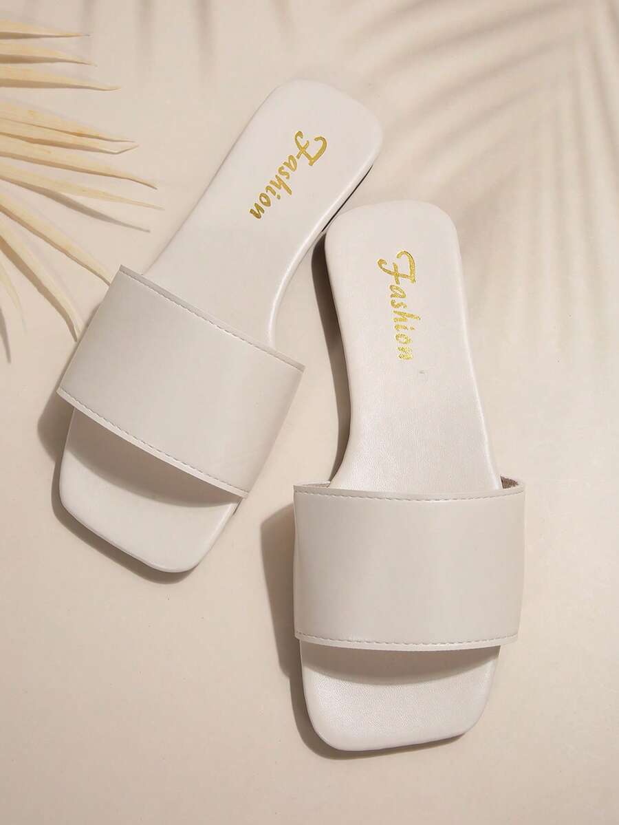 Dép xăng đan một quai đính đá cho nữ, dép nhựa đế bằng đa năng thoải mái dùng ngoài trời. - trắng - Xem 1