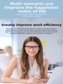 Wireless Smart Sound Multi-Function Bluetooth Glasses, With Wireless Calling, Music Playback, HIFI Sound Quality, HD Lenses, Touch Control, Long Battery Life, Unisex Design And Rechargeable Technology Wireless Smart Glasses Headphones - Black - View 7