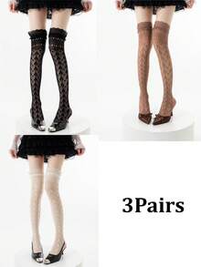1/3 Pairs Spring/Summer Thin Over-The-Knee Socks, Ballerina Lace Long Socks, Hollow Calf Socks, Y2K Knee-High Socks, Fishnet Slouch Socks, Backless Socks, Minimalist Sexy High Socks, Straight Tube Socks - Multicolor - View 47