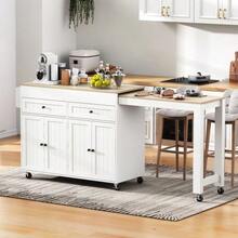 Kitchen Island On Wheels, Extendable Dining Area Kitchen Island With Worktop And Drawers, Mobile Freestanding Kitchen Island, Ideal For Kitchen And Dining Room - Natural - View 3