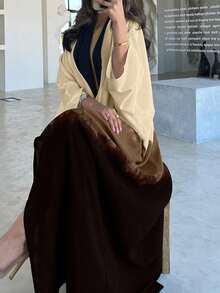 Damen Mode offene Vorderseite Fledermausärmel Lange Ärmel Bademantel, Nicht-Stretch Webstoff Frühling - Braun - Übersicht 1