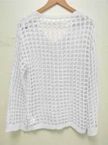 Summer Vacation Casual Loose Hollow-Out Knit Sweater White - White - View 2