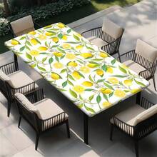 1 pieza Mantel elástico para exteriores con patrón de limón, mantel floral de frutas de verano amarillo, decoración del hogar para mesa de cocina y comedor, mantel con patrón de limón, adecuado para primavera y verano - D - Ver 4