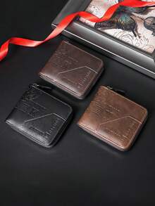 Cartera corta con cremallera para hombre, diseño vintage en relieve, múltiples ranuras para tarjetas, cartera casual y duradera - Multicolor - Ver 11