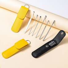 1 Set Stainless Steel Ear Cleaning & Personal Care Kit, New Portable Spiral Spring 6-Piece Set With Ear Pick In Leather Case - View 9