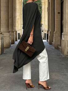 Women's Solid Color Asymmetric Sleeveless Cape Top, Suitable For Office And Brunch Occasions - Black - View 6